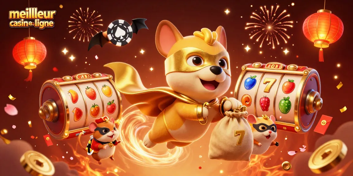 Profitez des gains au meilleur casino en ligne avec cette illustration animée de héros canin.