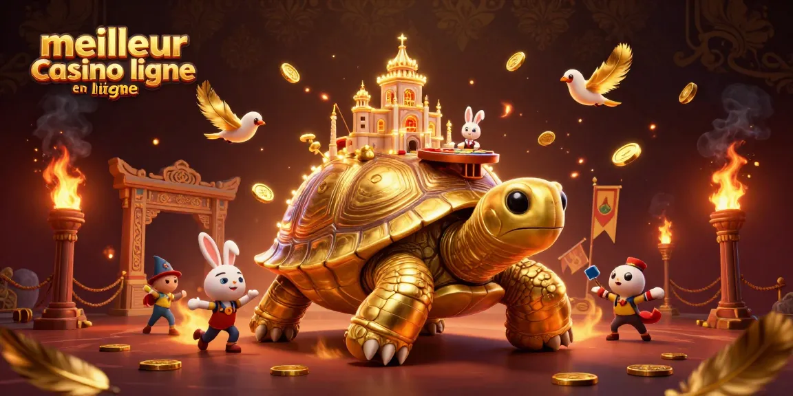 Jouer au meilleur casino en ligne avec un décor animé de tortue dorée et un croupier lapin.