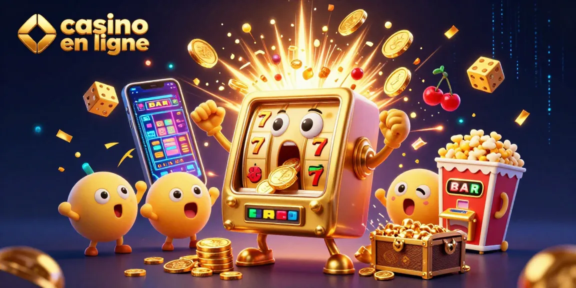Jouez au casino en ligne avec des machines à sous surprenantes et une ambiance festive remplie de pièces en or.