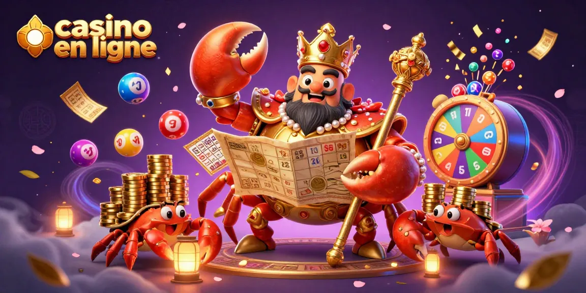 Visualiser un puissant crabe empereur dans un casino en ligne vibrant rempli de jeux de chance.