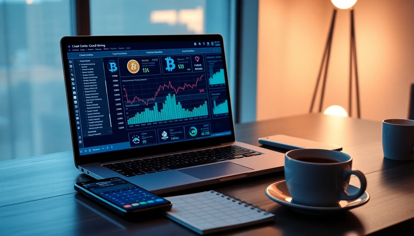 Best cloud mining in a modern digital workspace showcasing profits and live data.