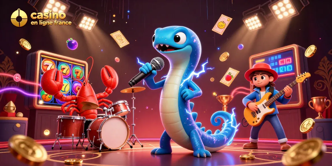 Visuel animé du casino en ligne France avec un electric eel DJ et des éléments de jeu captivants.