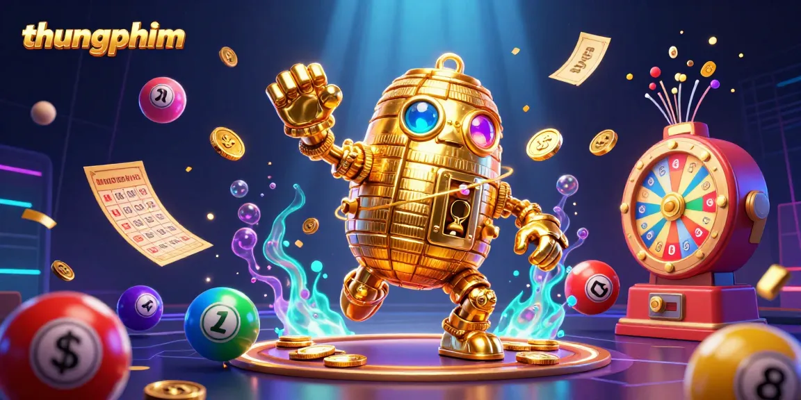 Spin the excitement with thungphim's vibrant lottery theme, featuring gold coins and dynamic game elements.