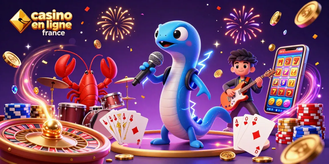 Illustration animée d'un casino en ligne France avec un anguille DJ et ses musiciens sous-marins