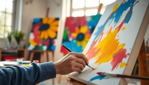 Canvas schilderen met een professionele kunstenaar in een kleurrijke studio.