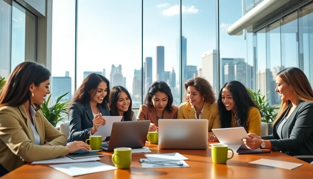 A diverse team discussing job in chicago opportunities in a modern office setting.