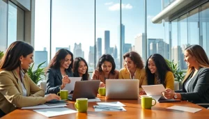 A diverse team discussing job in chicago opportunities in a modern office setting.