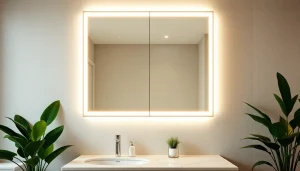 Auf einem spiegelschrank led steht ein eleganter Badspiegelschrank mit modernem Design.