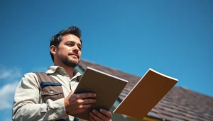 Professional roofing services delivered by an experienced roofer inspecting high-quality roofing materials.