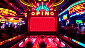 Permainan slot plinko menarik dengan papan berwarna-warni di lingkungan kasino yang hidup.