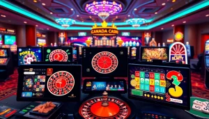 Experience the thrill of Canada online casinos with vibrant digital screens showcasing exciting games.