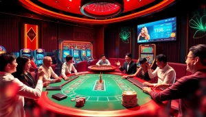 Players enjoying a thrilling F168 casino experience with vibrant games and luxurious ambiance.