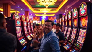 Menikmati keseruan slot deposit pulsa di kasino dengan mesin slot modern dan pemain bersemangat.