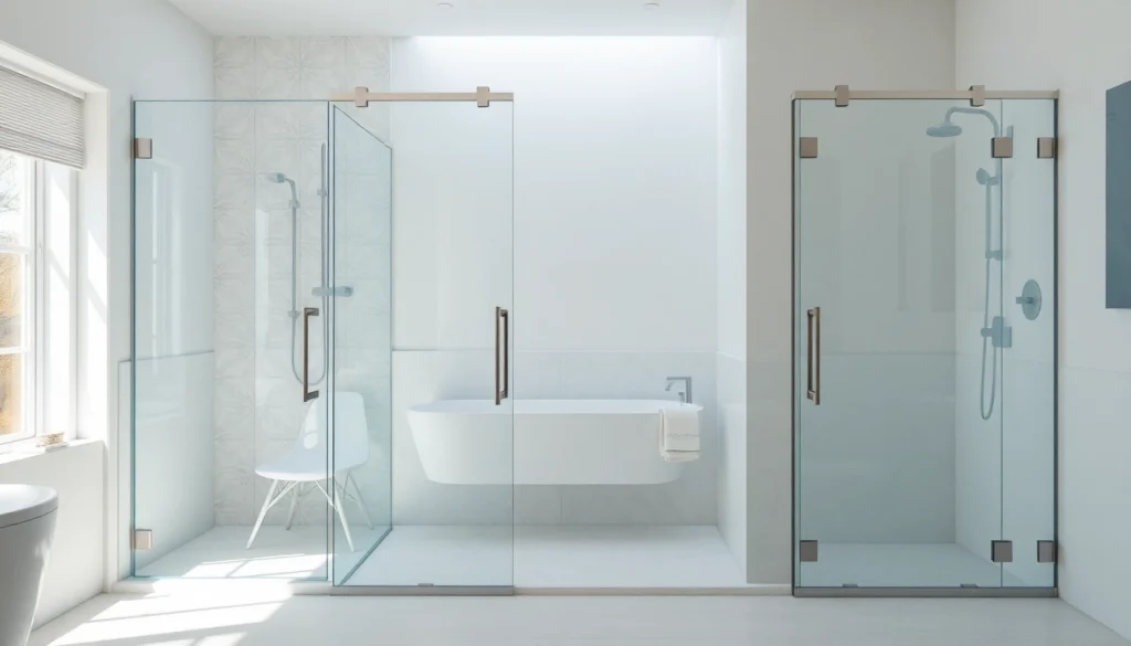 Stylish glass shower doors enhancing a modern bathroom interior design.
