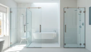 Stylish glass shower doors enhancing a modern bathroom interior design.