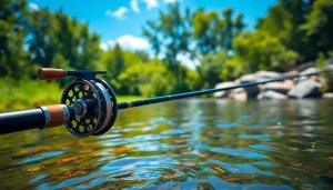 Engaging fly fishing combo scene featuring a gear setup in a scenic outdoor environment.