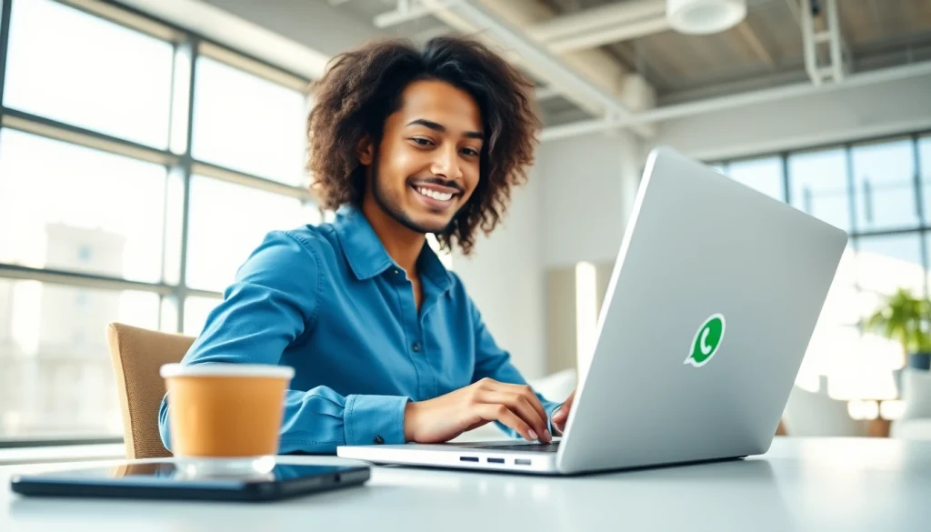 在现代办公室环境中，使用快连VPN通过 WhatsApp Web 与朋友聊天。