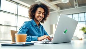 在现代办公室环境中，使用快连VPN通过 WhatsApp Web 与朋友聊天。