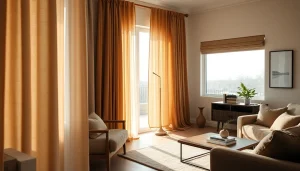 Verduisterende gordijnen in een gezellige woonkamer die warmte en stijl uitstralen.