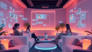 Engaging NSFW AI chat experience scene with interactive avatars and cozy virtual lounge elements.