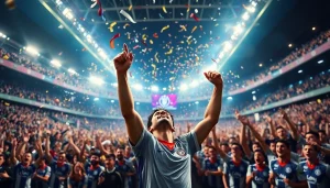 กองเชียร์ที่ตื่นเต้นฉลองประตูในการแข่งขันผลบอลยูฟ่าแชมป์เปียนลีก