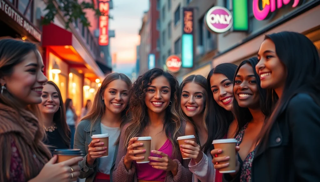 Find OnlyFans girls in my area through a vibrant urban scene of young women socializing.