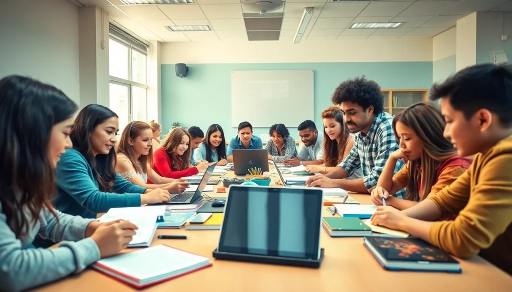Engaging classroom scene showcasing education collaboration and diverse learning tools.
