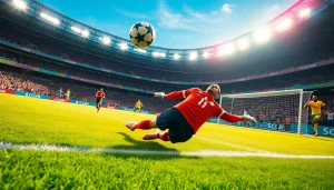 Experience the intensity of ผลบอลยูฟ่าแชมป์เปียนลีก with a goalkeeper diving to save a shot.