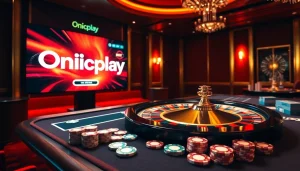Experience thrilling gameplay on Onicplay with vibrant casino visuals showcasing roulette and poker action.