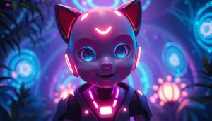 Engaging AI nsfw character in a vibrant fantasy setting with glowing details