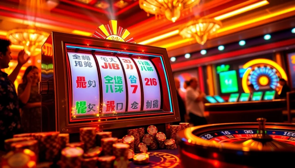 Experience the thrill of a mahjong slot demo with vibrant reels and winning combinations in a lively casino setting.