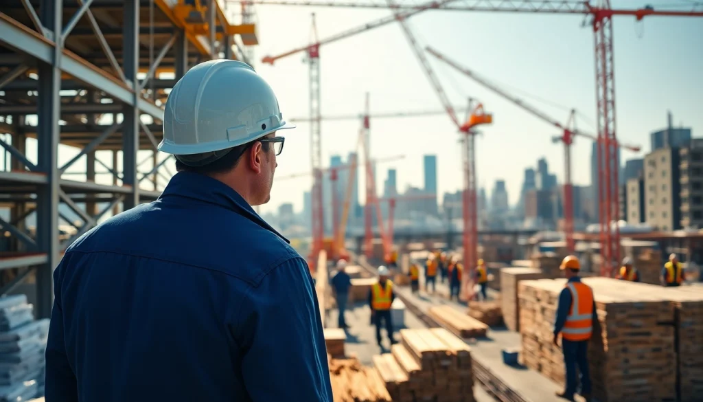 Manhattan General Contractor supervising a vibrant construction site with workers and cranes.