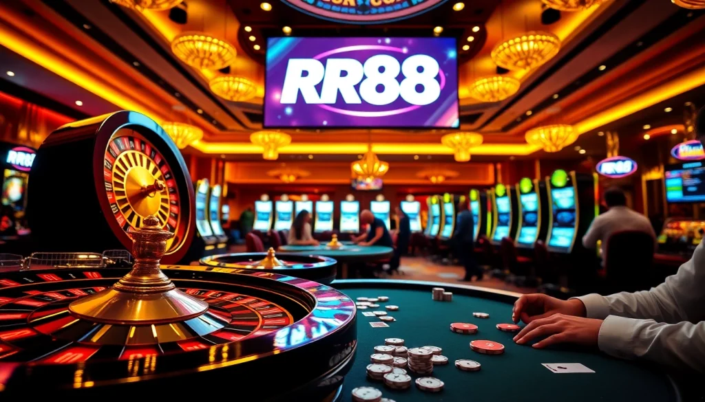 RR88 casino scene featuring roulette wheel and players engaged in exciting gameplay.