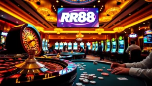 RR88 casino scene featuring roulette wheel and players engaged in exciting gameplay.