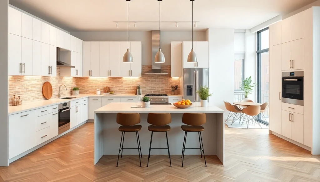 Modern kitchen remodeling design featuring a spacious island and sleek cabinetry.