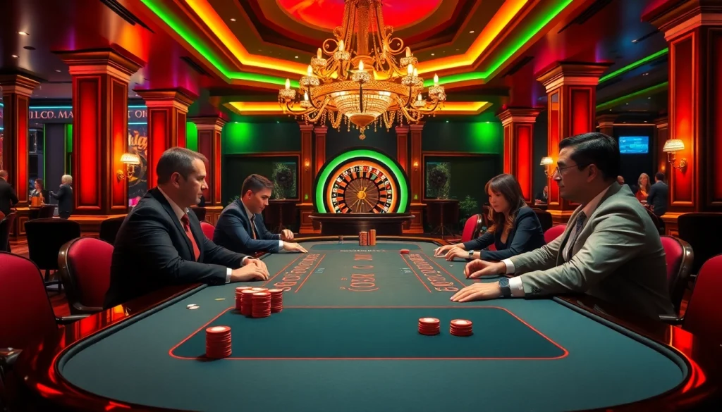 Players enjoying a strategic poker game at Hay88 Casino, showcasing excitement and luxury.