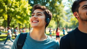 Enjoying Bone X1 Bone Conduction Headphones while relaxing in a sunny urban park.