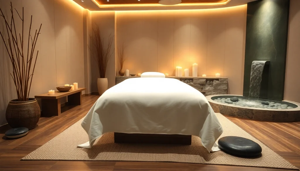 초대하는 분위기와 마사지 테이블이 있는 평화로운 대구마사지 스파 환경.