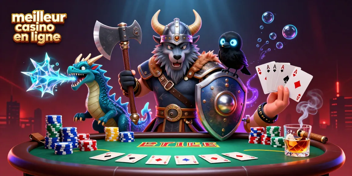 Image d'une illustration représentant le meilleur casino en ligne avec des personnages de jeu et des éléments de poker.
