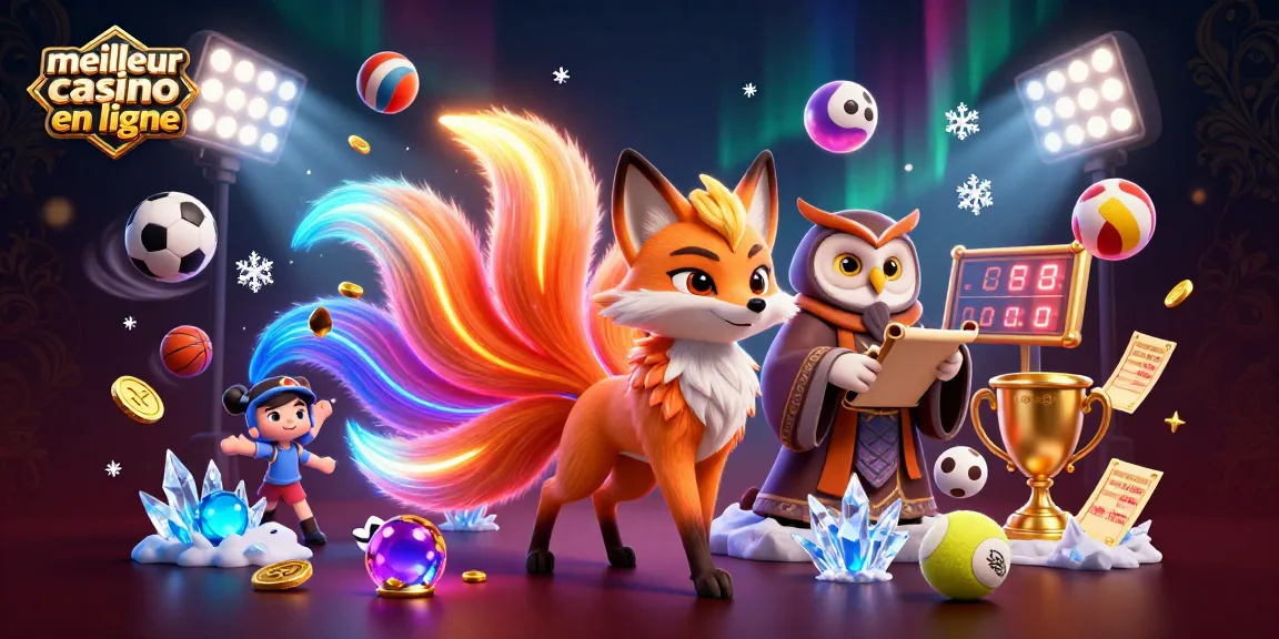 Jouez au meilleur casino en ligne avec des éléments colorés et engageants comme des ballons de sport et un trophée, créant une atmosphère dynamique