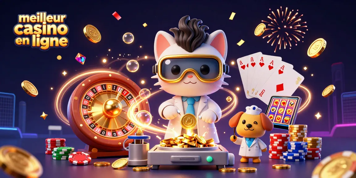 Illustration des meilleurs casinos en ligne avec un chat scientifique fou et son chien assisté